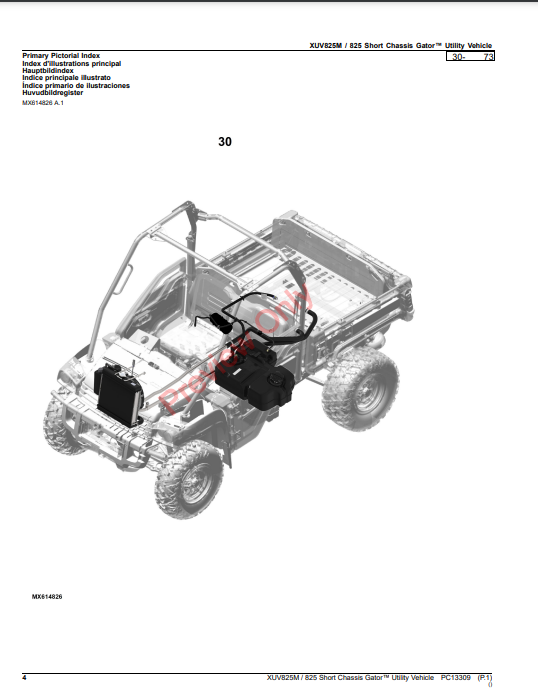 JOHN DEERE XUV825M / 825 SHORT CHASSIS GATOR UTILITY VEHICLE PC13309 - PARTS CATALOG MANUAL