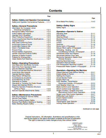 OMT229061 - JOHN DEERE 540GIII,548GIII,360D (G SERIES III, D SERIES) Forestry Skidders OPERATOR MANUAL