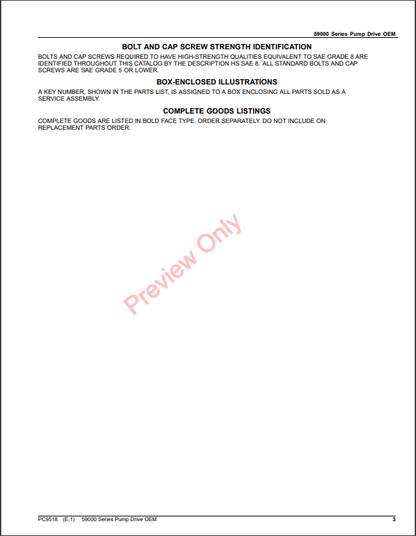 JOHN DEERE 59000 SERIES PUMP DRIVE OEM PC9518 - PARTS CATALOG MANUAL