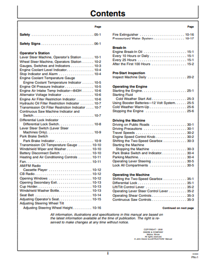 OMT184691 - JOHN DEERE 643H,843H (43 SERIES) Forestry Wheeled Feller Bunchers OPERATOR MANUAL