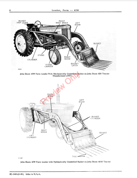 JOHN DEERE 45W FARM LOADER PC549 - PARTS CATALOG MANUAL