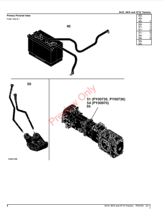 JOHN DEERE 5415, 5615, 5715 TRACTOR PC6103 - PARTS CATALOG MANUAL