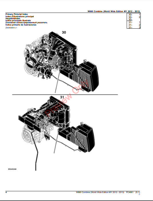 JOHN DEERE W660 COMBINE (WORLDWIDE EDITION MY 2012-2013) PC4661 - PARTS CATALOG MANUAL