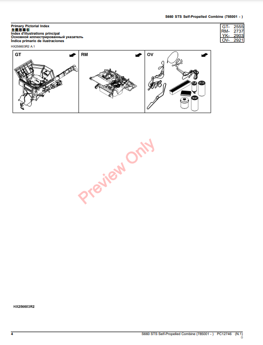 JOHN DEERE S660 STS SELF-PEOPELLED COMBINE PC12746 - PARTS CATALOG MANUAL