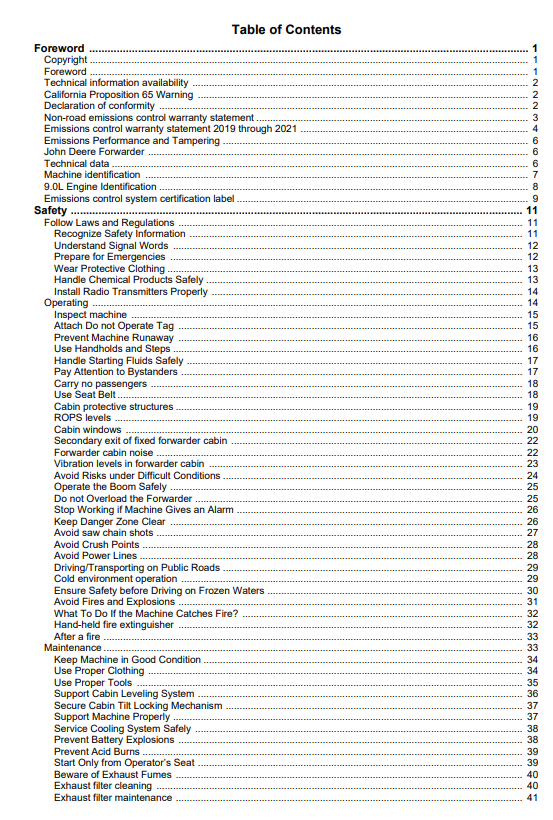 OPERATOR MANUAL - JOHN DEERE 1270G 6W, 1270G 8W (G SERIES) Forestry Harvester F718808_