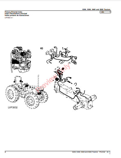 JOHN DEERE 5200, 5300, 5400 AND 5500 TRACTORS PC2332 - PARTS CATALOG MANUAL