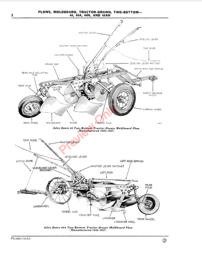 JOHN DEERE 44, 44A, 44H, 44AH TWO-BOTTOM TRACTOR-DRAWN MOLDBOARD PLOWS PC402 - PARTS CATALOG MANUAL