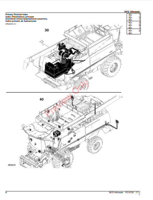 JOHN DEERE S670 HILLMASTER PC10720 - PARTS CATALOG MANUAL