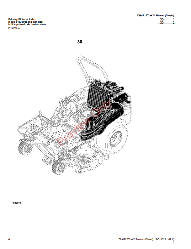 JOHN DEERE Z994R ZTRAK MOWER (DIESEL) PC13622 - PARTS CATALOG MANUAL