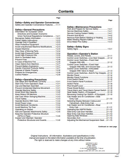 OMT231419 - JOHN DEERE 2154D (D SERIES) Forestry Log Loaders OPERATOR MANUAL