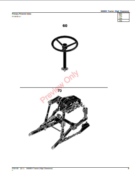 JOHN DEERE 5090EH TRACTOR (HIGH CLEARANCE) PC6126 - PARTS CATALOG MANUAL