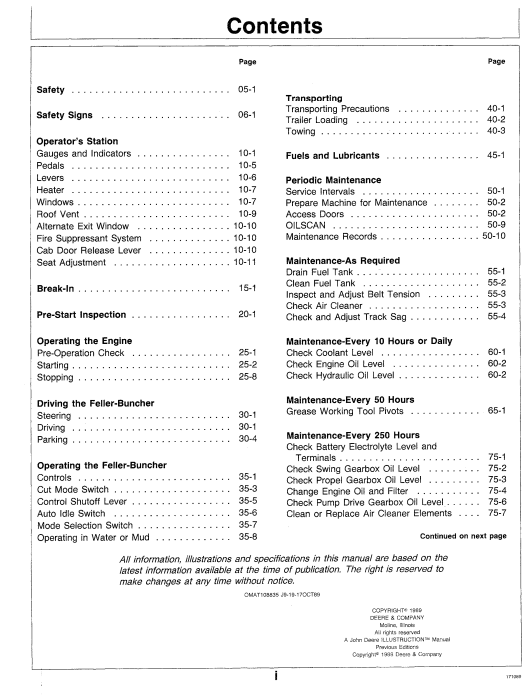 JOHN DEERE 793D (D SERIES) Forestry Tracked Feller Bunchers OPERATOR MANUAL - OMAT108835