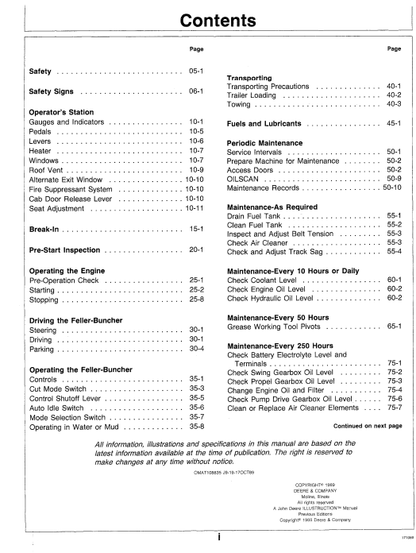 JOHN DEERE 793D (D SERIES) Forestry Tracked Feller Bunchers OPERATOR MANUAL - OMAT108835