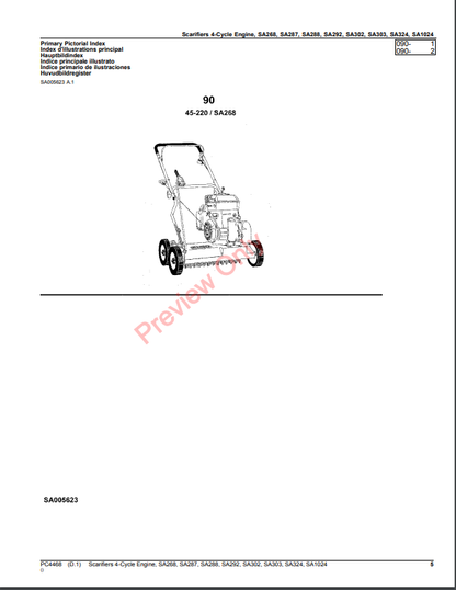 JOHN DEERE SCARIFIERS 4-CYCLE ENGINE, SA268, SA287, SA288, SA292, SA302, SA303, SA324, SA1024 PC4468 - PARTS CATALOG MANUAL