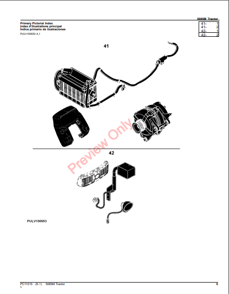 JOHN DEERE 5085M TRACTOR PC11015 - PARTS CATALOG MANUAL