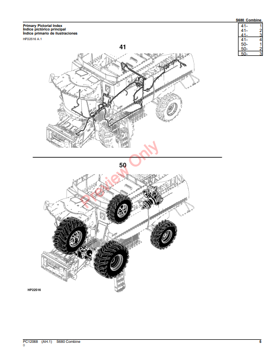 JOHN DEERE S680 COMBINE (SOUTH AMERICA EDITION) PC12068 - PARTS CATALOG MANUAL