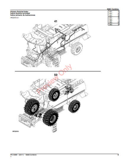 JOHN DEERE S680 COMBINE (SOUTH AMERICA EDITION) PC12068 - PARTS CATALOG MANUAL