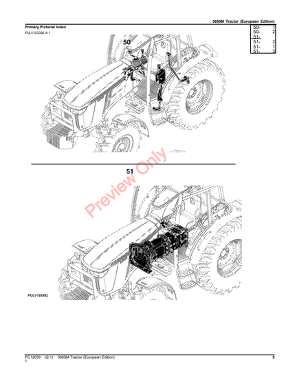 JOHN DEERE 5085M TRACTOR (EUROPEAN EDITION) PC12050 - PARTS CATALOG MANUAL