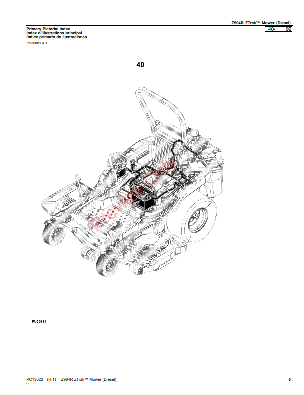 JOHN DEERE Z994R ZTRAK MOWER (DIESEL) PC13622 - PARTS CATALOG MANUAL