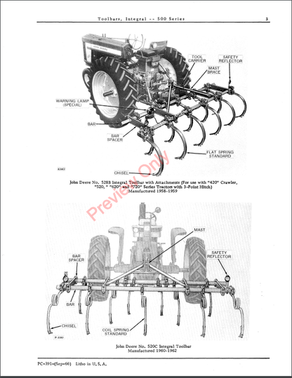 JOHN DEERE INTEGRAL TOOLBARS-500 SERIES PC391 - PARTS CATALOG MANUAL