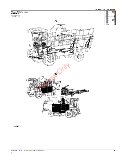 JOHN DEERE Y210 AND Y215 CORN PICKER (CHINESE EDITION) PC11665 - PARTS CATALOG MANUAL