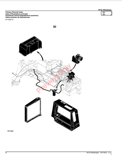 JOHN DEERE W110 WINDROWER PC11612 - PARTS CATALOG MANUAL