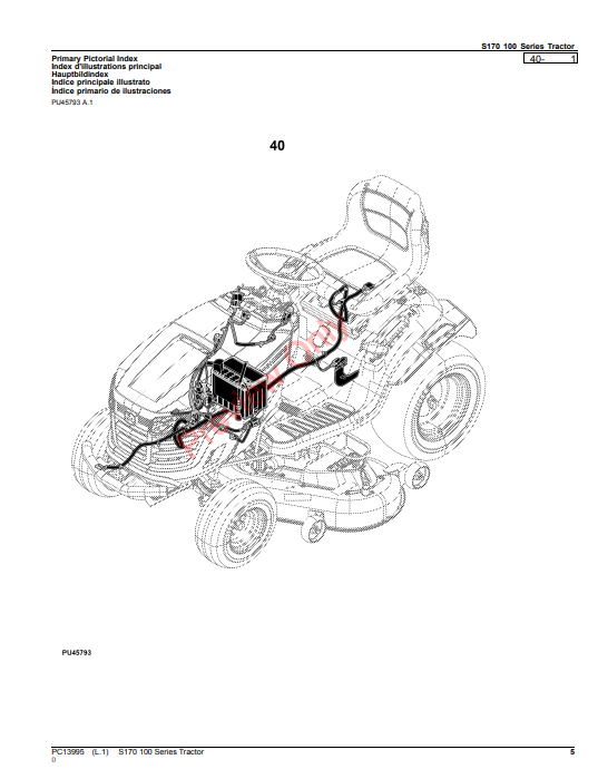 JOHN DEERE S170 100 SERIES TRACTOR PC13995 - PARTS CATALOG MANUAL