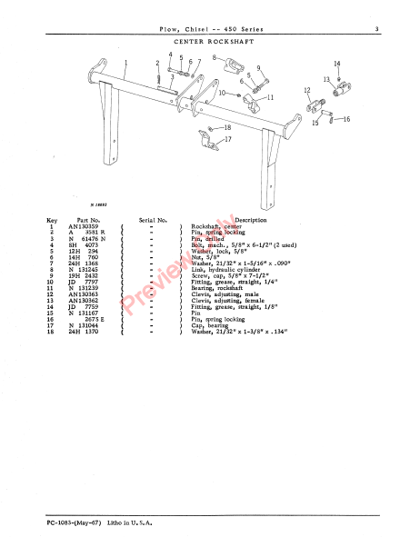 JOHN DEERE 450 SERIES CHISEL PLOW PC1083 - PARTS CATALOG MANUAL