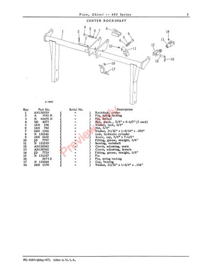 JOHN DEERE 450 SERIES CHISEL PLOW PC1083 - PARTS CATALOG MANUAL