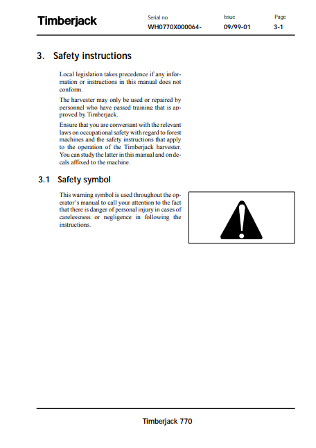 F057995 - JOHN DEERE 770 Forestry Wheeled Harvesters OPERATOR MANUAL