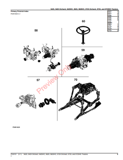 JOHN DEERE 5425, 5425 ORCHARD, 5425HC, 5625, 5625HC, 5725, 5725 ORCHARD AND 5725HC TRACTORS PC6101 - PARTS CATALOG MANUAL