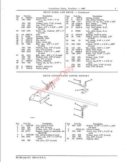 JOHN DEERE TOOLBAR FERTILIZER UNIT - 445 PC962 - PARTS CATALOG MANUAL