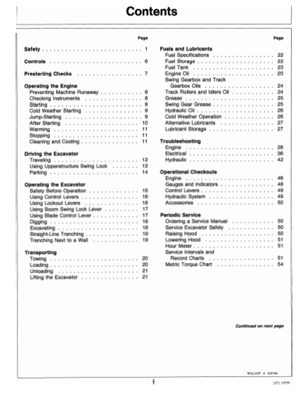 OPERATOR MANUAL - JOHN DEERE 15 (SERIES) Construction Excavators OMT83598