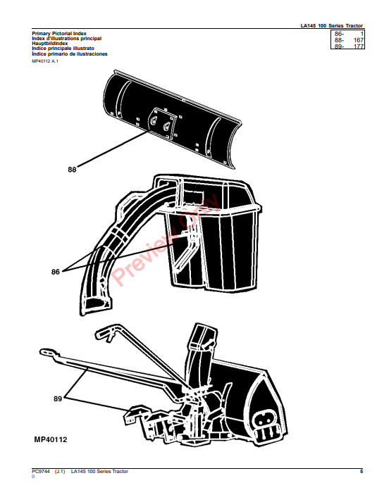 JOHN DEERE LA145 TRACTOR PC9744 - PARTS CATALOG MANUAL