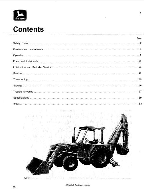 JOHN DEERE 500C (C SERIES) Construction Backhoes OPERATOR MANUAL - OMT67926