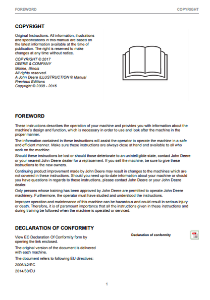 F674311 - JOHN DEERE 1270E IT4 8W,1270E IT4 6W (E SERIES) Forestry Wheeled Harvesters  OPERATOR MANUAL