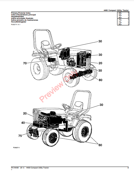 JOHN DEERE 4400 COMPACT UTILITY TRACTOR PC10438 - PARTS CATALOG MANUAL