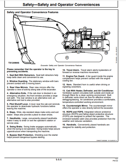 OPERATOR MANUAL - JOHN DEERE 250GLC Construction Excavator OMT351369X19