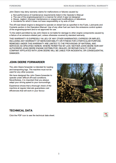 OPERATOR MANUAL - JOHN DEERE 1210G T2 RL,1510G T3 RL (G SERIES) Forestry Forwarder F697796