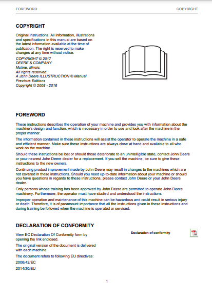 F682270 - JOHN DEERE 1110E IT4 T2,1210E IT4 T2,1510E IT4 T2 (E SERIES) Forestry Wheeled Harvesters  OPERATOR MANUAL