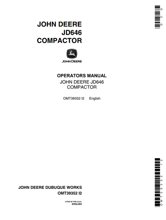 JOHN DEERE 646 Construction Compactors OPERATOR MANUAL -  OMT39352