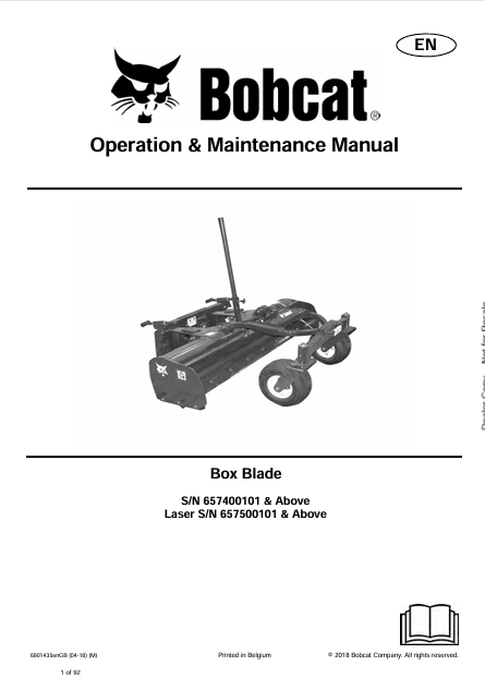 Discover the comprehensive BOBCAT Box Blade Operation & Maintenance Manual (6901435) in PDF format. Ensure optimal performance and longevity of your equipment.