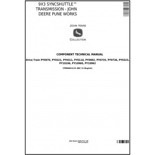 CTM900419 - JOHN DEERE PUNE WORKS / 9X3 SYNCSHUTTLE TRANSMISSION COMPONENT TECHNICAL MANUAL - PDF FILE DOWNLOAD