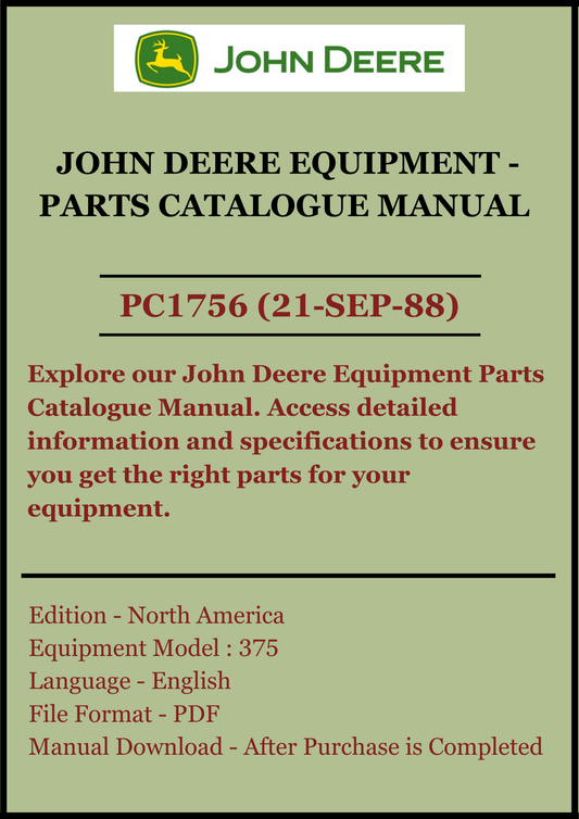 JOHN DEERE 375 BIG SWINGER DISK PC1756 - PARTS CATALOG MANUAL