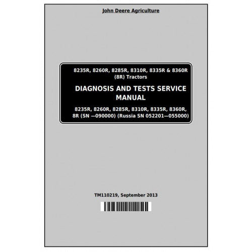 DIAGNOSIS AND TESTS MANUAL -  JOHN DEERE 8235R, 8260R, 8285R, 8310R, 8335R, 8360R TRACTORS TM110219