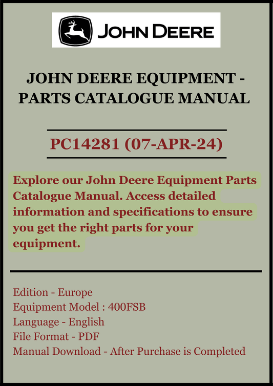 JOHN DEERE 400FSB COMFORT SUPPORT WHEEL STALKBUSTER (EUROPEAN EDITION) PC14281 - PARTS CATALOG MANUAL