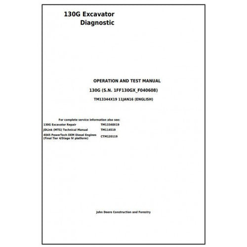 DIAGNOSTIC, OPERATION AND TEST SERVICE MANUAL - JOHN DEERE 130G EXCAVATOR TM13344X19