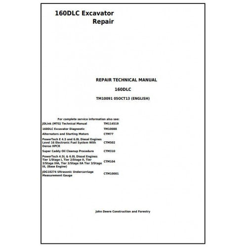 SERVICE REPAIR MANUAL -  JOHN DEERE 160DLC EXCAVATOR TM10091