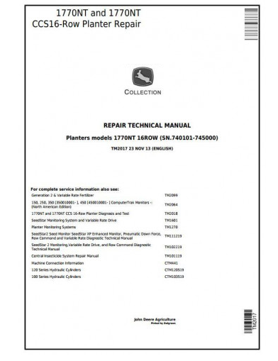 DIAGNOSTIC AND TEST SERVICE MANUAL - JOHN DEERE 1770NT CCS 16-ROW PLANTER (SN.– 740100) TM2018