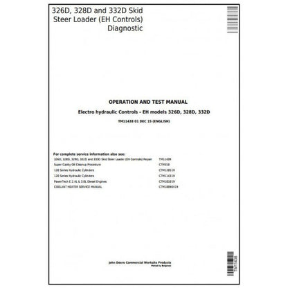 DIAGNOSTIC&TEST SERVICE MANUAL -JOHN DEERE  328D SKID STEER LOADER W.EH CONTROLS TM11438